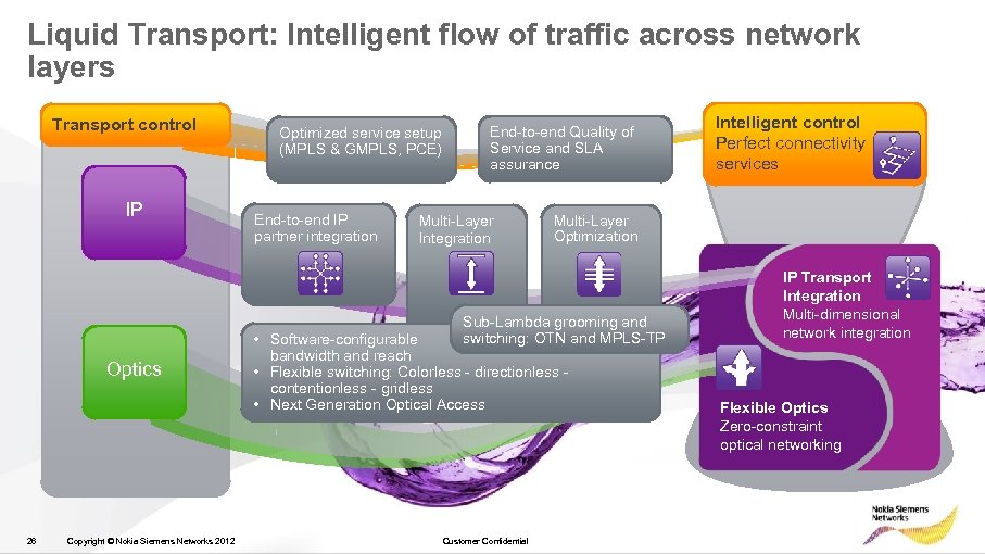Liquid Transport: Intelligent flow of traffic across network layers Transport control IP Optimized service