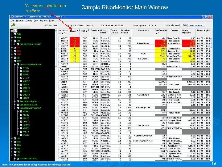“A” means alert/alarm In effect Note: This presentation is being recorded for training purposes.