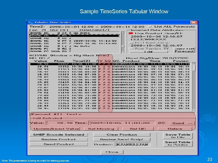 Sample Time. Series Tabular Window Note: This presentation is being recorded for training purposes.