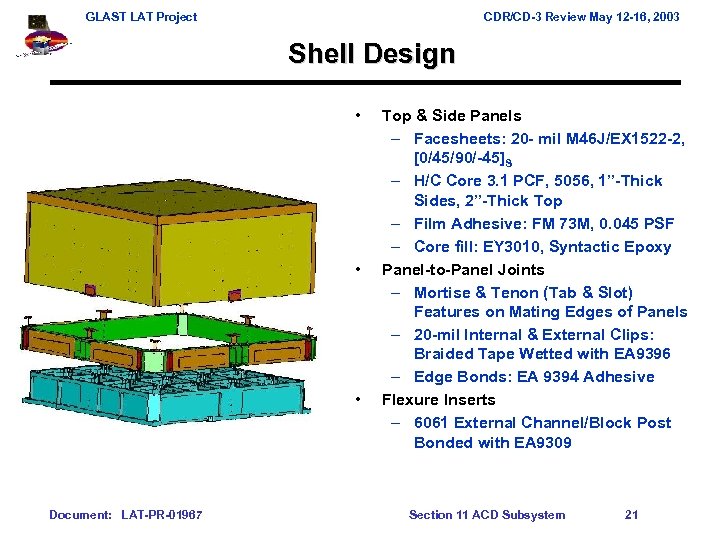 GLAST LAT Project CDR/CD-3 Review May 12 -16, 2003 Shell Design • • •