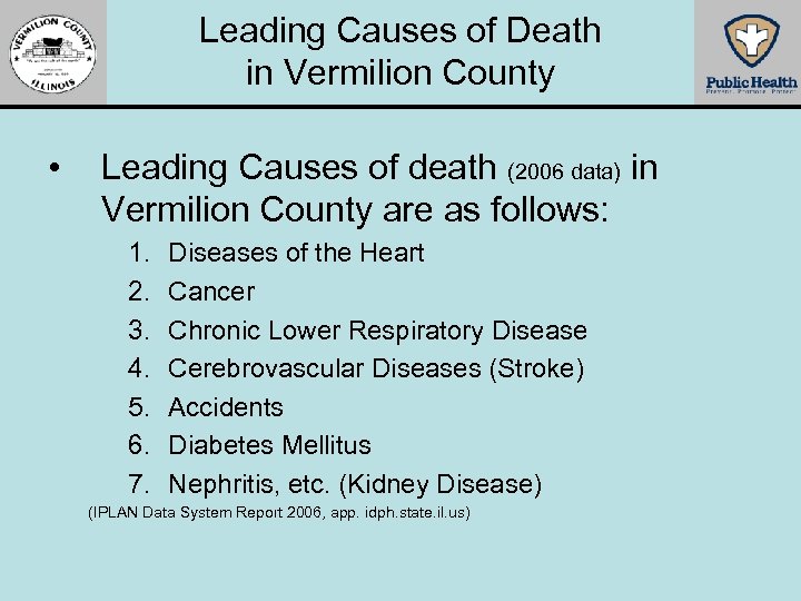 Leading Causes of Death in Vermilion County • Leading Causes of death (2006 data)