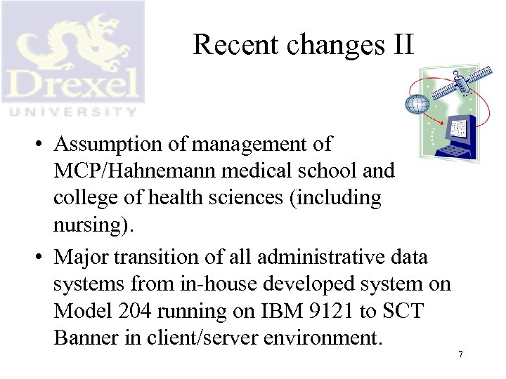 Recent changes II • Assumption of management of MCP/Hahnemann medical school and college of