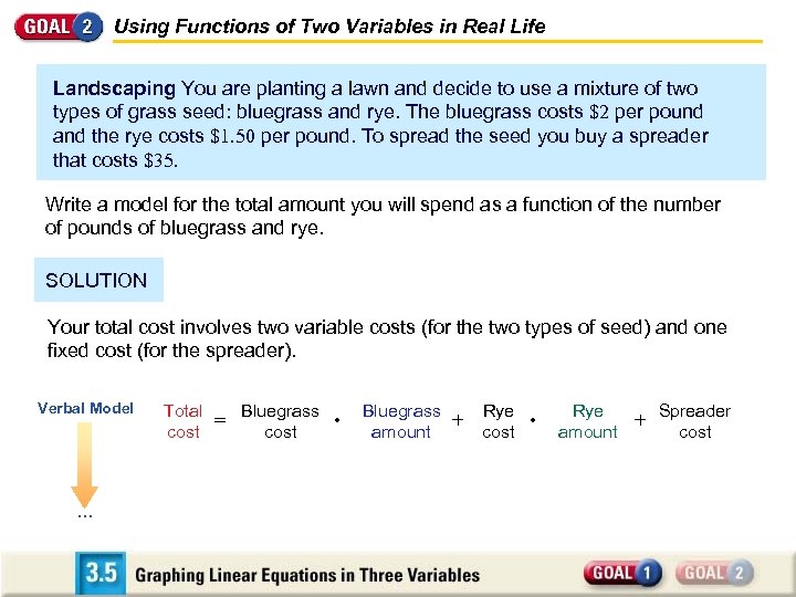 Using Functions of Two Variables in Real Life Landscaping You are planting a lawn