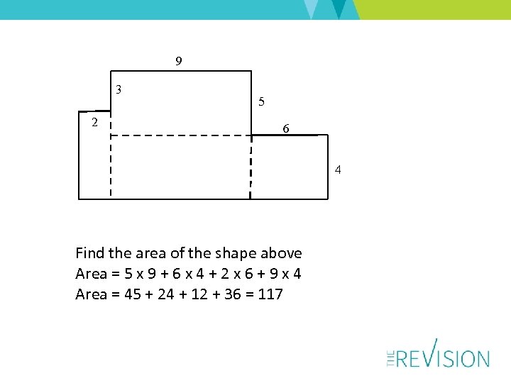 9 3 2 5 6 4 Find the area of the shape above Area