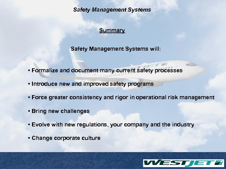 Safety Management Systems Summary Safety Management Systems will: • Formalize and document many current