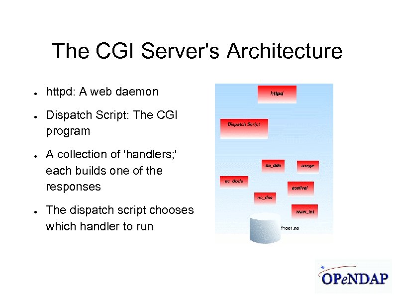 James Gallagher 9/21/04 The CGI Server's Architecture ● ● httpd: A web daemon Dispatch