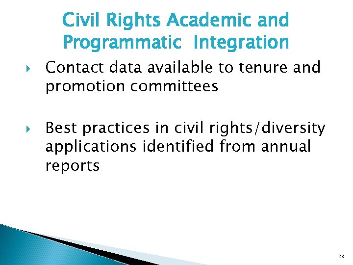 Civil Rights Academic and Programmatic Integration Contact data available to tenure and promotion committees