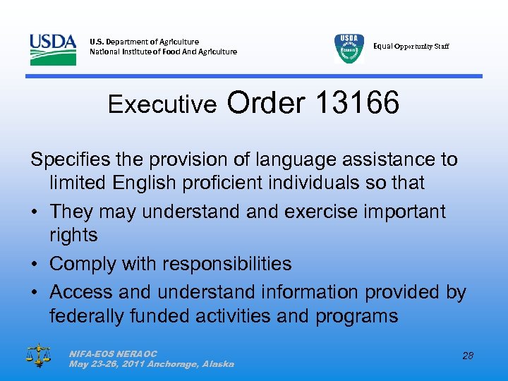 U. S. Department of Agriculture National Institute of Food And Agriculture Equal Opportunity Staff