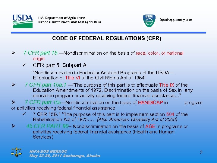 U. S. Department of Agriculture National Institute of Food And Agriculture Equal Opportunity Staff