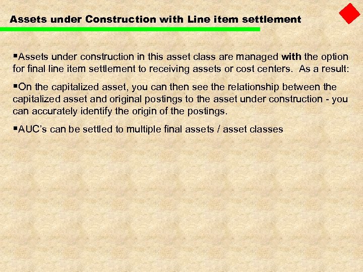 Assets under Construction with Line item settlement §Assets under construction in this asset class