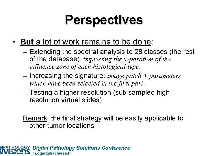 Perspectives • But a lot of work remains to be done: – Extending the