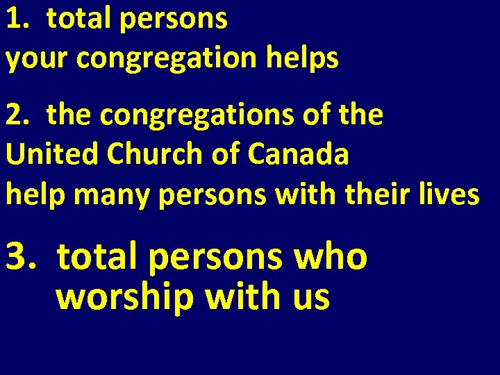 1. total persons your congregation helps 2. the congregations of the United Church of