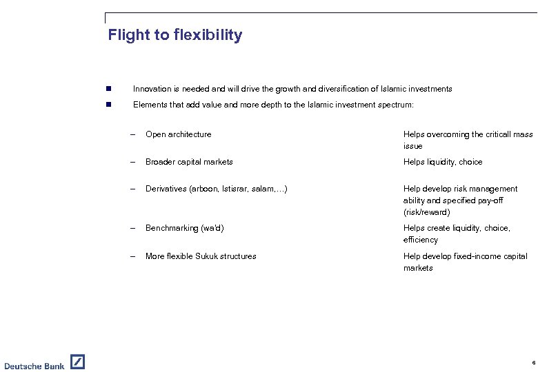 Flight to flexibility n Innovation is needed and will drive the growth and diversification
