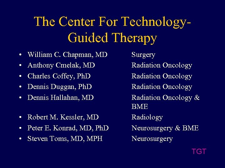 The Center For Technology. Guided Therapy • • • William C. Chapman, MD Anthony