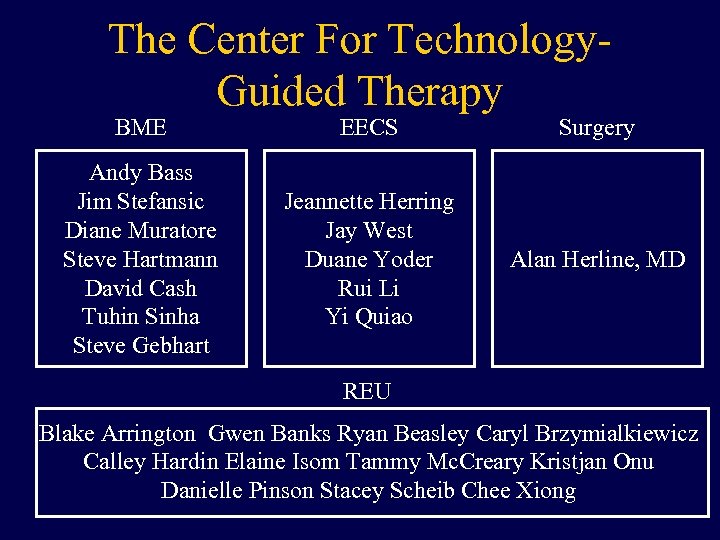 The Center For Technology. Guided Therapy BME EECS Surgery Andy Bass Jim Stefansic Diane