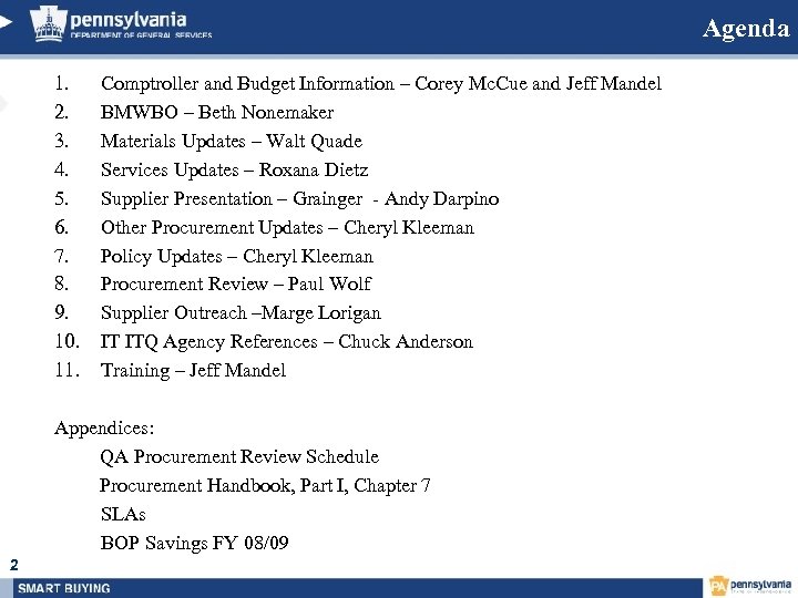 Agenda 1. 2. 3. 4. 5. 6. 7. 8. 9. 10. 11. Comptroller and