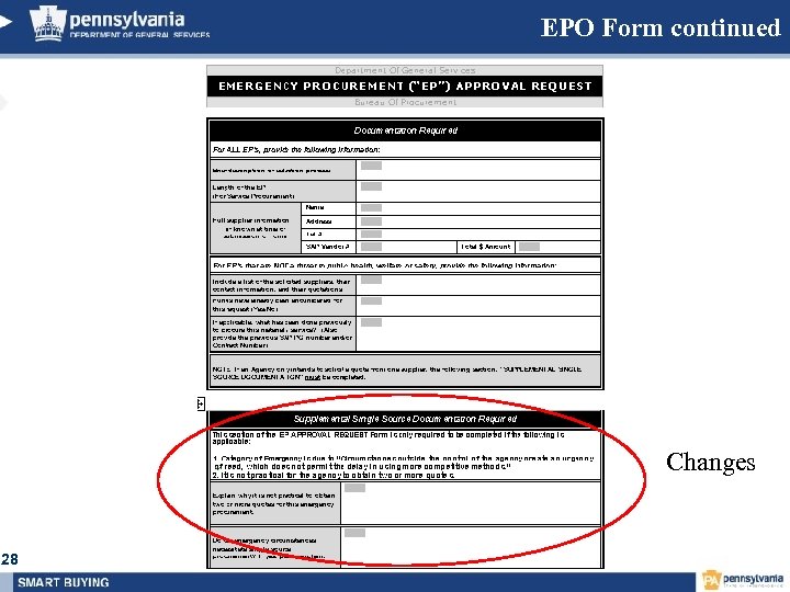 EPO Form continued Changes 28 
