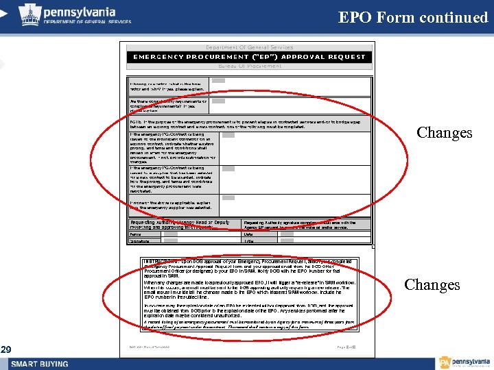 EPO Form continued Changes 29 