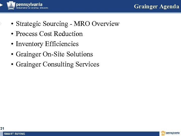 Grainger Agenda • • • 31 Strategic Sourcing - MRO Overview Process Cost Reduction