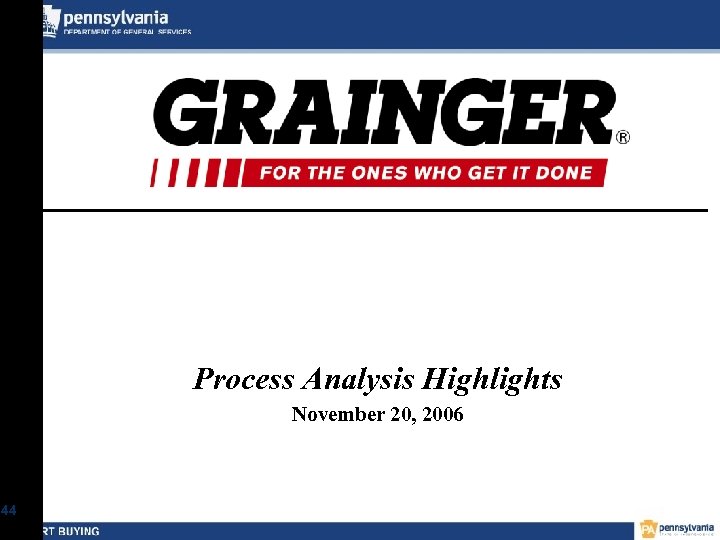 Commonwealth of PA Department of General Services Harrisburg, PA Process Analysis Highlights November 20,