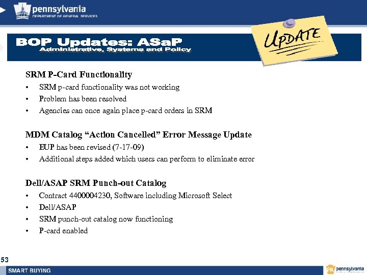 SRM P-Card Functionality • • • SRM p-card functionality was not working Problem has