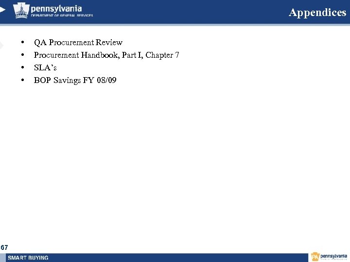 Appendices • • 67 QA Procurement Review Procurement Handbook, Part I, Chapter 7 SLA’s