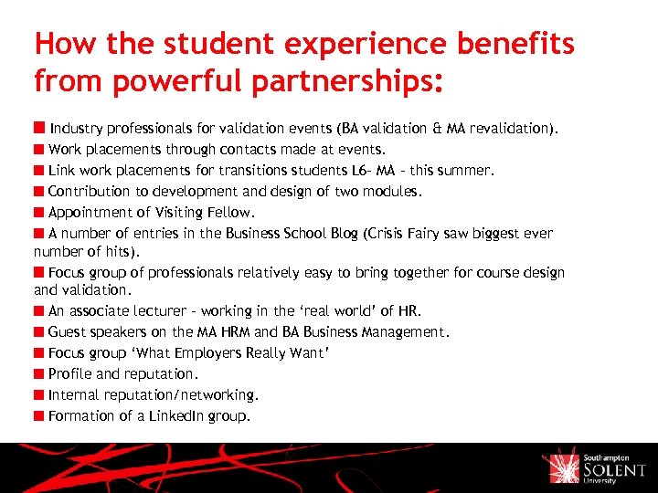 How the student experience benefits from powerful partnerships: Industry professionals for validation events (BA