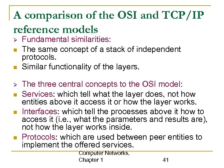 A comparison of the OSI and TCP/IP reference models Fundamental similarities: The same concept