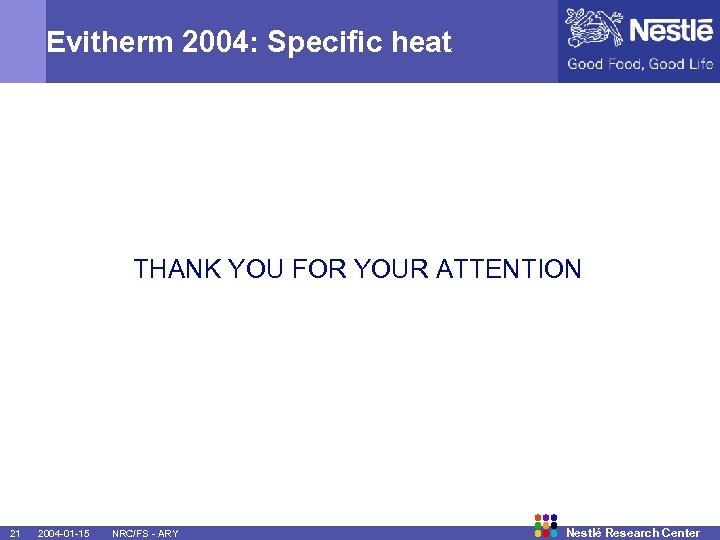 Evitherm 2004: Specific heat THANK YOU FOR YOUR ATTENTION 21 2004 -01 -15 NRC/FS