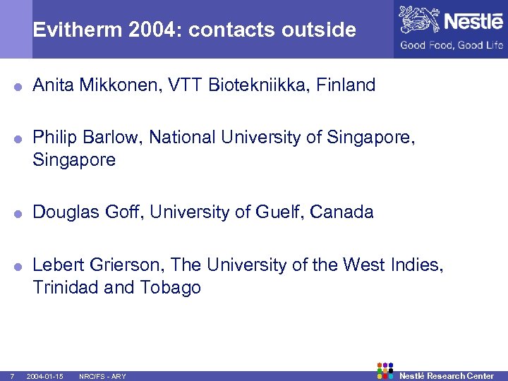 Evitherm 2004: contacts outside = Anita Mikkonen, VTT Biotekniikka, Finland = Philip Barlow, National