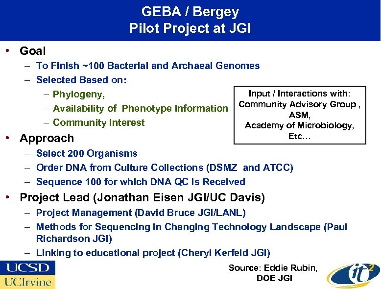 GEBA / Bergey Pilot Project at JGI • Goal – To Finish ~100 Bacterial