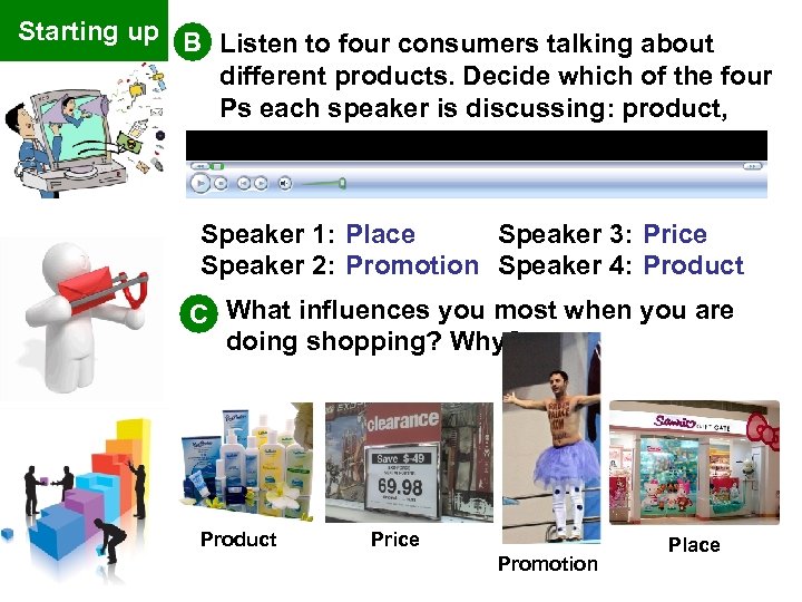 Starting up B Listen to four consumers talking about different products. Decide which of