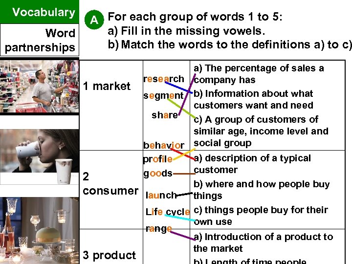 Vocabulary A For each group of words 1 to 5: a) Fill in the