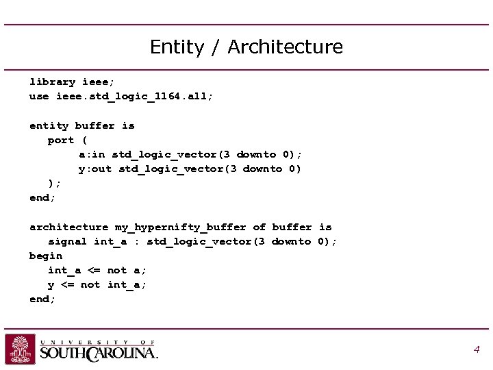 Entity / Architecture library ieee; use ieee. std_logic_1164. all; entity buffer is port (