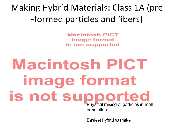 Making Hybrid Materials: Class 1 A (pre -formed particles and fibers) Physical mixing of