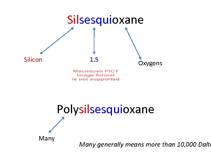 Silsesquioxane Silicon 1. 5 Oxygens Polysilsesquioxane Many generally means more than 10, 000 Dalto