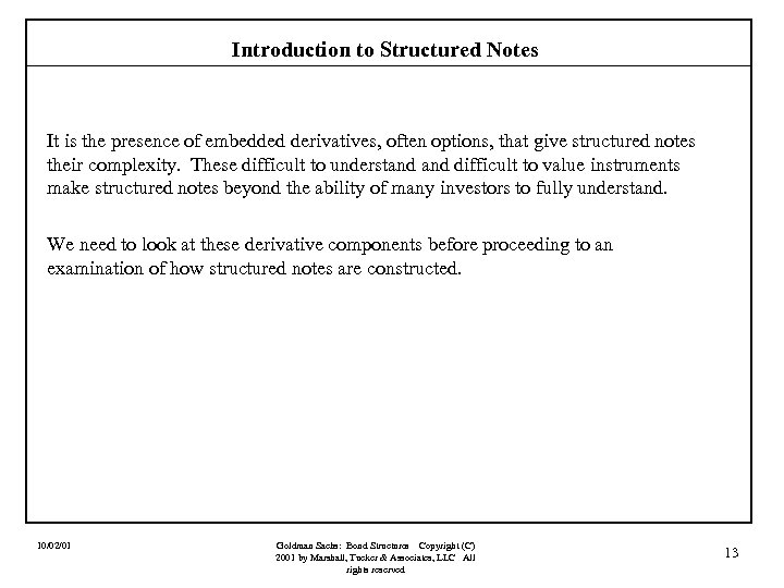 Introduction to Structured Notes It is the presence of embedded derivatives, often options, that