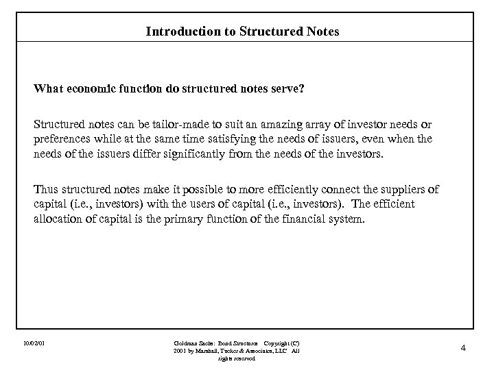 Introduction to Structured Notes What economic function do structured notes serve? Structured notes can