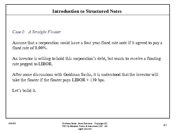 Introduction to Structured Notes Case I: A Straight Floater Assume that a corporation could