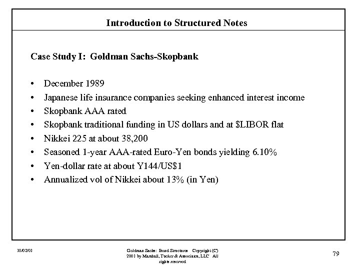 Introduction to Structured Notes Case Study I: Goldman Sachs-Skopbank • • 10/02/01 December 1989