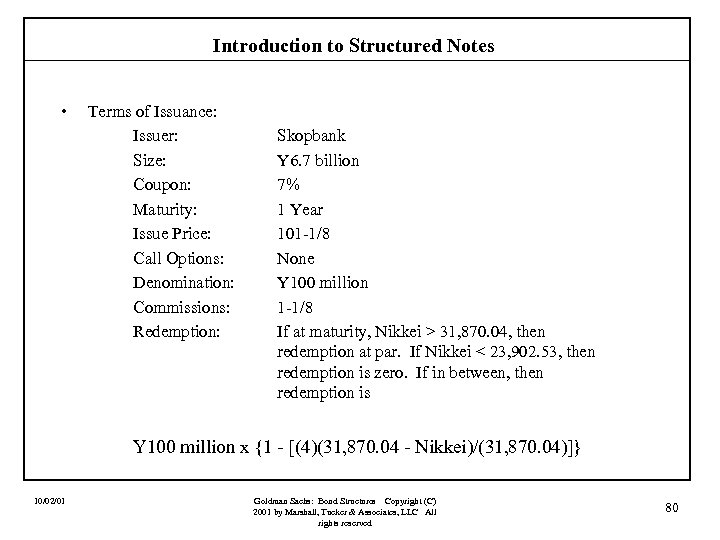 Introduction to Structured Notes • Terms of Issuance: Issuer: Size: Coupon: Maturity: Issue Price: