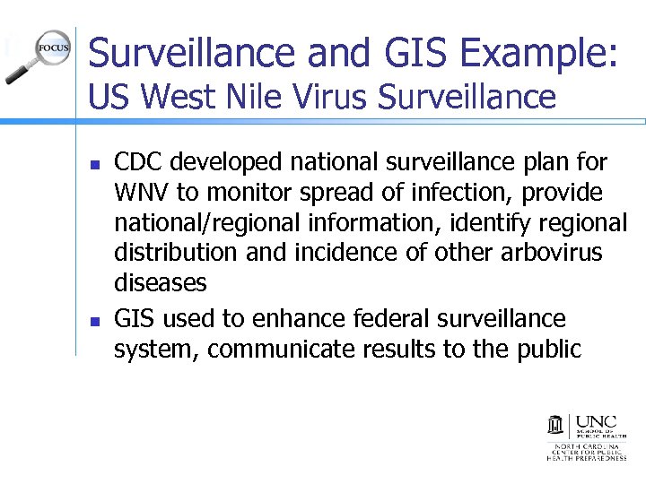 Surveillance and GIS Example: US West Nile Virus Surveillance n n CDC developed national