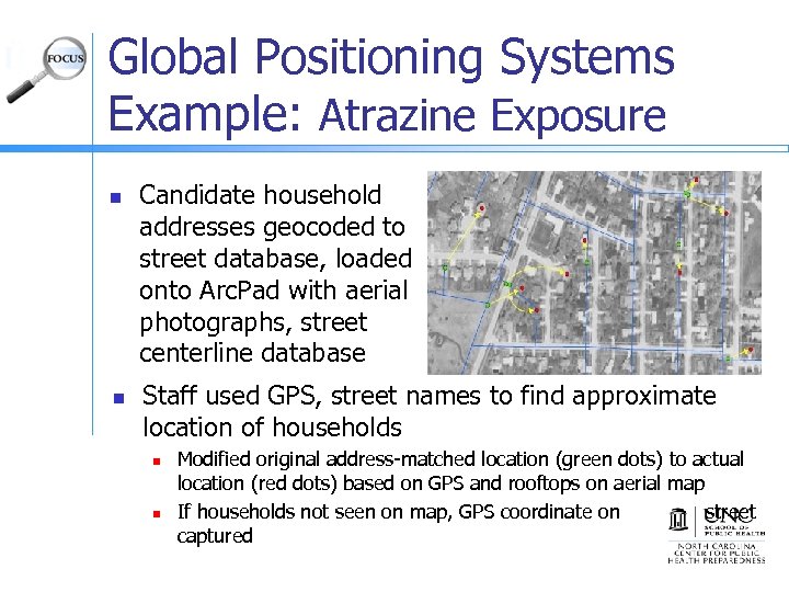 Global Positioning Systems Example: Atrazine Exposure n n Candidate household addresses geocoded to street