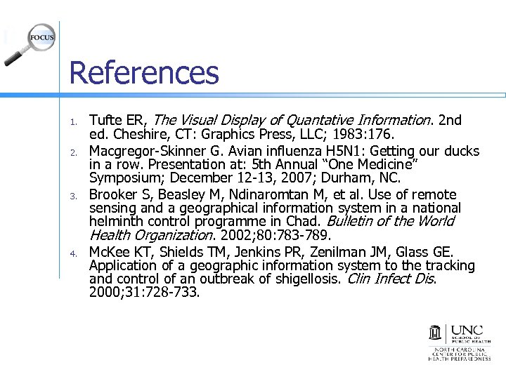 References 1. 2. 3. 4. Tufte ER, The Visual Display of Quantative Information. 2