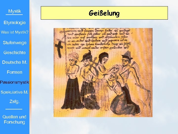 Mystik Etymologie Was ist Mystik? Stufenwege Geschichte Deutsche M. Formen Passionsmystik Spekulative M. Zsfg.