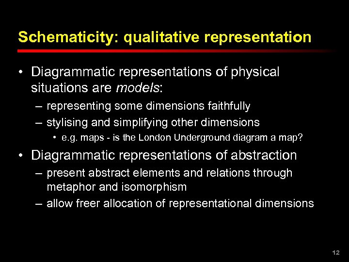 Schematicity: qualitative representation • Diagrammatic representations of physical situations are models: – representing some