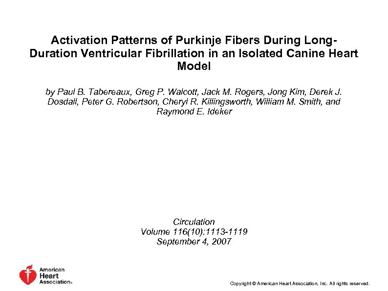 Activation Patterns of Purkinje Fibers During Long. Duration Ventricular Fibrillation in an Isolated Canine