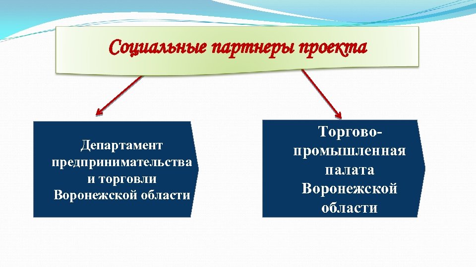 Социальные партнеры проекта Департамент предпринимательства и торговли Воронежской области Торговопромышленная палата Воронежской области 