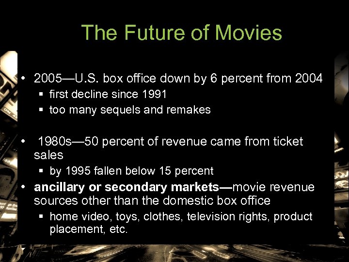 The Future of Movies • 2005—U. S. box office down by 6 percent from