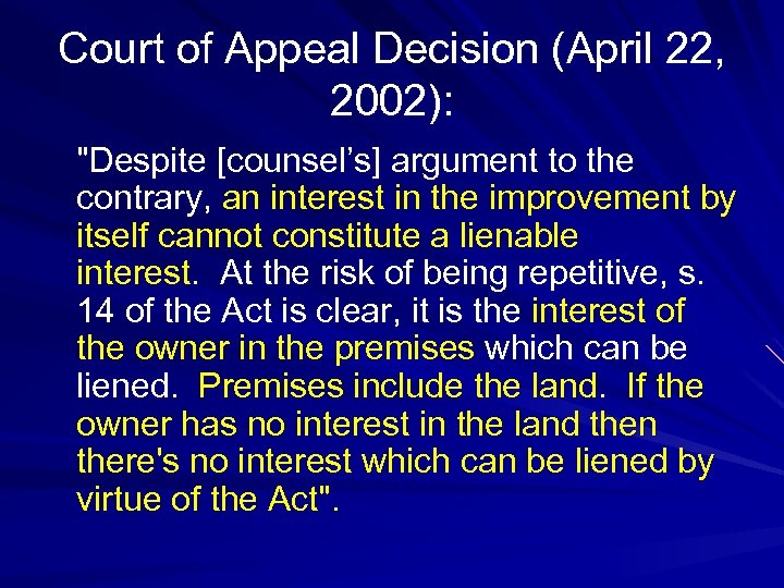 Court of Appeal Decision (April 22, 2002): 